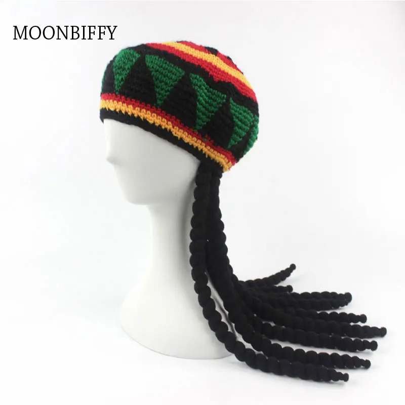 

Unisex Knitted Beanies Hat Halloween Christmas Party Fancy Dress Wig Braid Hat Tassel Hat Jamaican Bob Marley Rasta Hair Hat