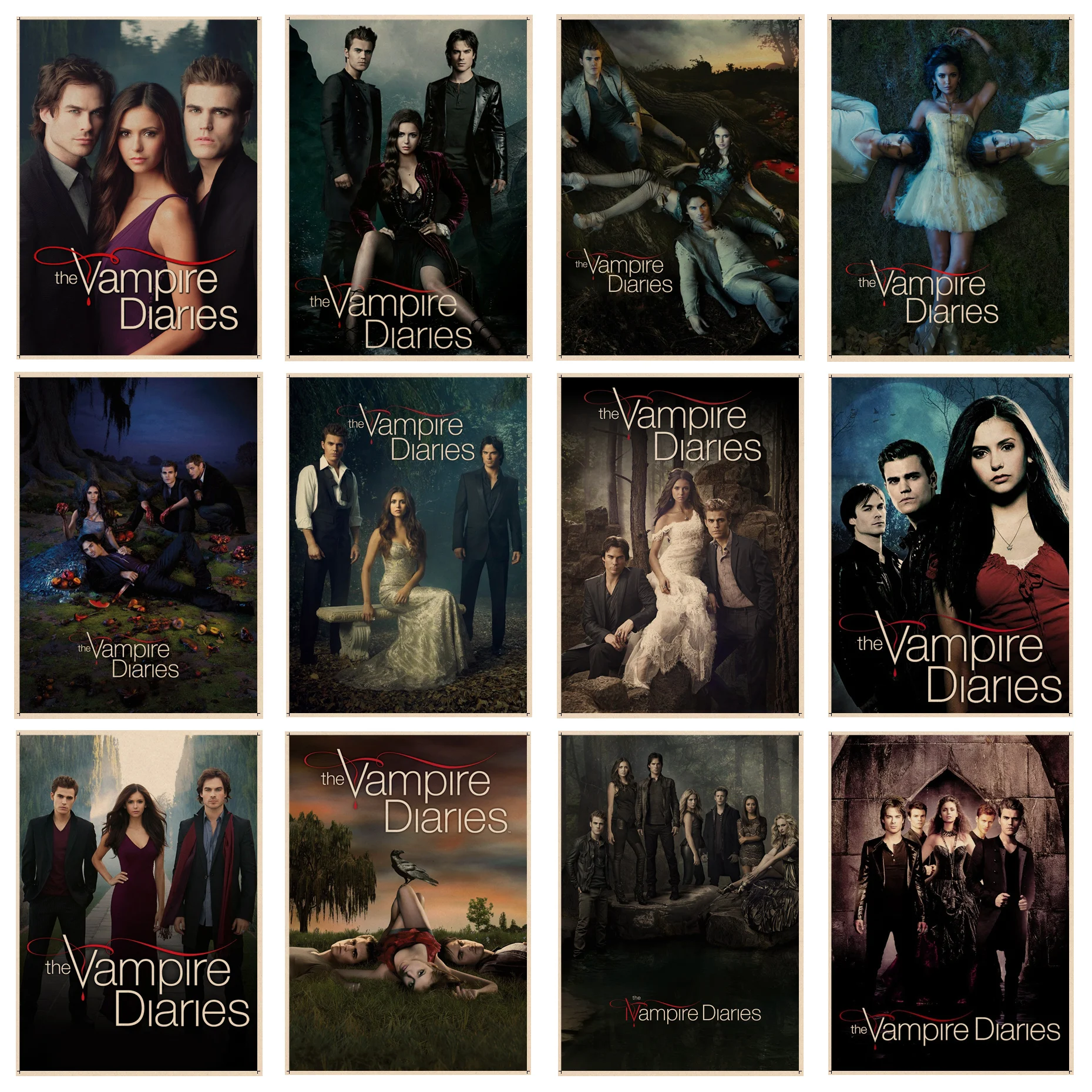 

The Vampire Diaries Classic Movie Posters Retro Kraft Paper Sticker DIY Room Bar Cafe Aesthetic Art Wall Painting