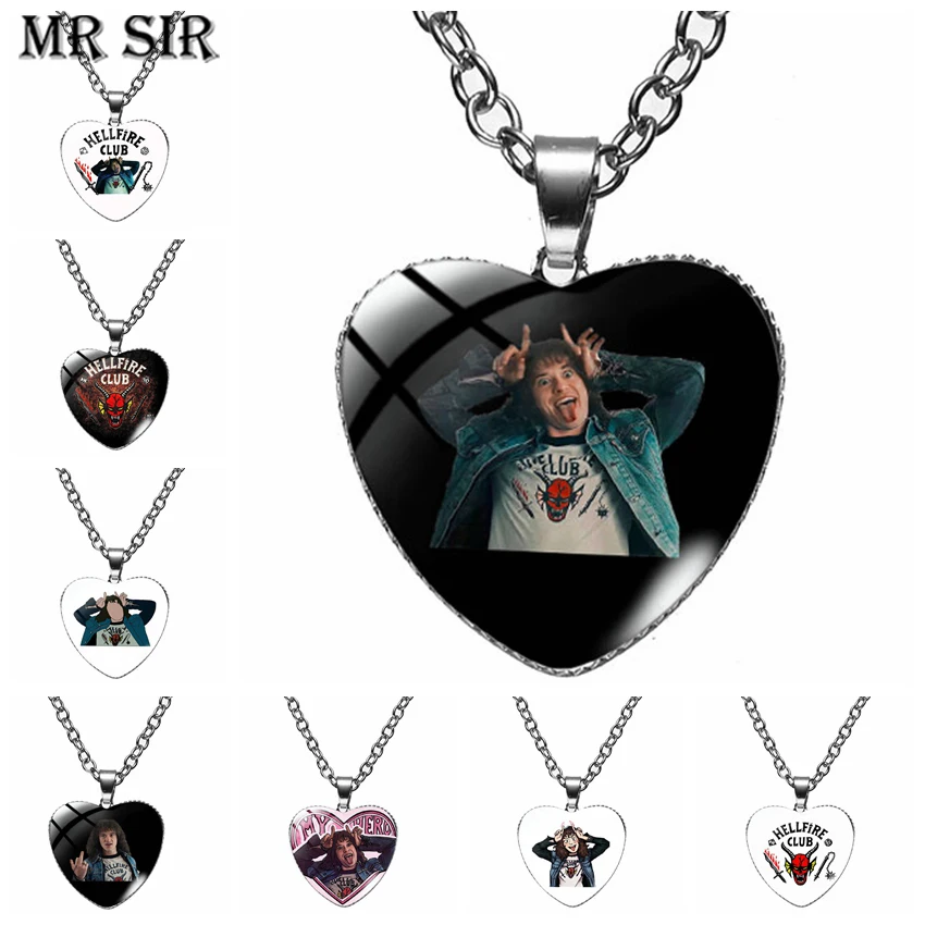 

Hellfire Club Heart Pendant Necklace Eddie Munson Figuers Charms Glass Necklaces Jewelry For Women Fans Party Gifts Wholesale