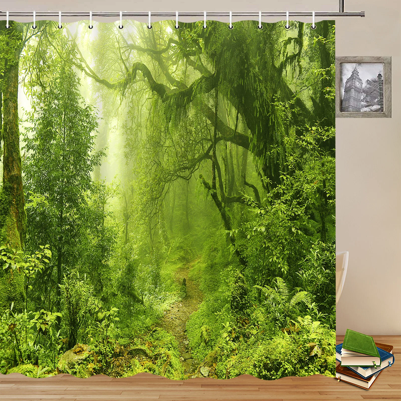 

Magic Forest Landscape Shower Curtains Tree Green Bamboo Scenery Waterproof Bathroom Curtain Set Bathtub Decor Cloth With Hook