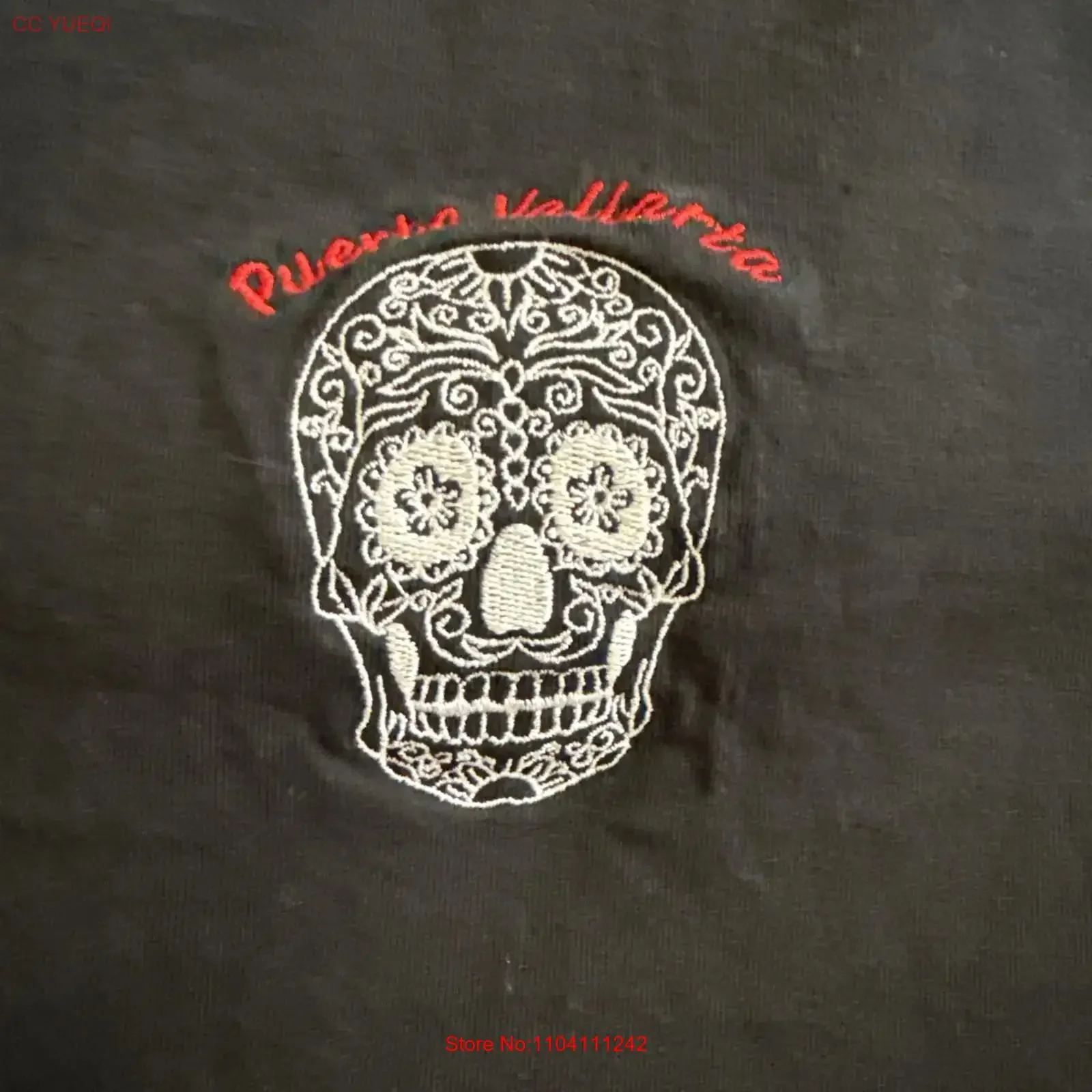Фото Футболка унисекс Dia de los Muertos Puertovallarta черная, размер L, винтажная, с эффектом потертости, с модным графическим принтом, дышащая, для повседневной носки №1