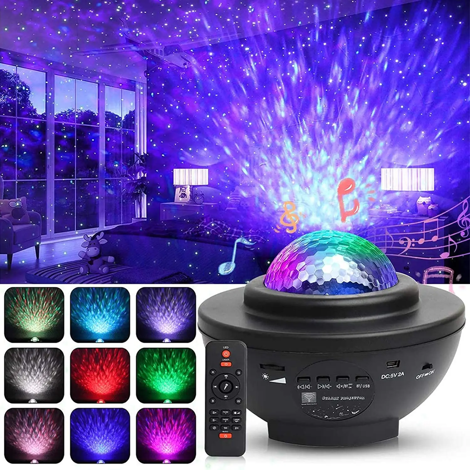 

Ocean Wave Projector Star Night Light,Color Changing Music Player Sleep Night Lamp for Kids Adults Nursery Bedroom Living Room