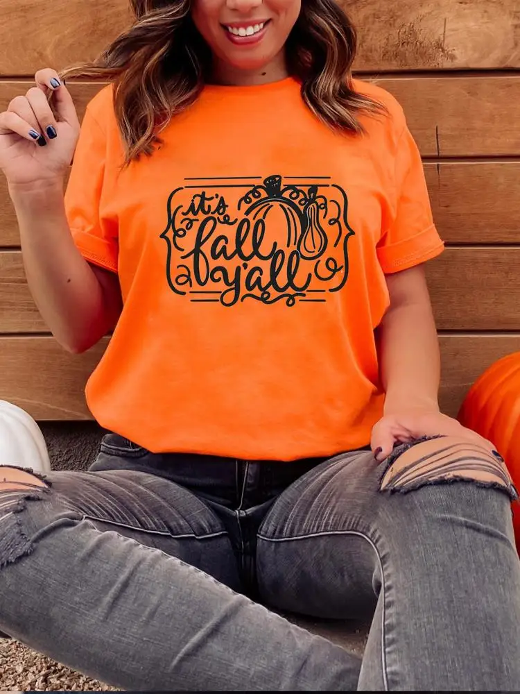 

Happy Halloween Clothing Fashion T-shirt Fall Autumn Pumpkin Love Thanksgiving Women Graphic T Shirt Tee Female Top Clothes