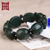 natural real green hetian jade carved turtle shell beads bracelets beads for couples woman men beads bracelet with jade bracelet