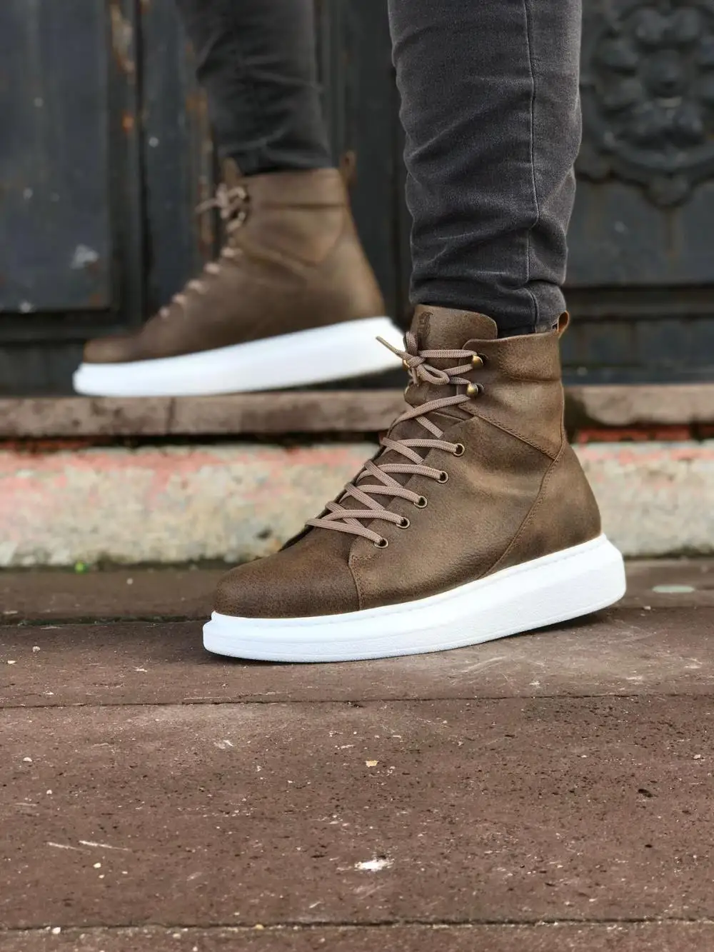 

Мужские ортопедические ботинки Knack, коричневые ботинки с высокой белой подошвой, на шнуровке, Осень-зима 2022