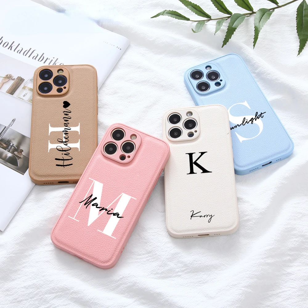 

Personalised Initial Name Heart Leather PU for iPhone 13 11 12 Pro Max X XR 7 8 Plus Soft Border Cover for iPhone 13