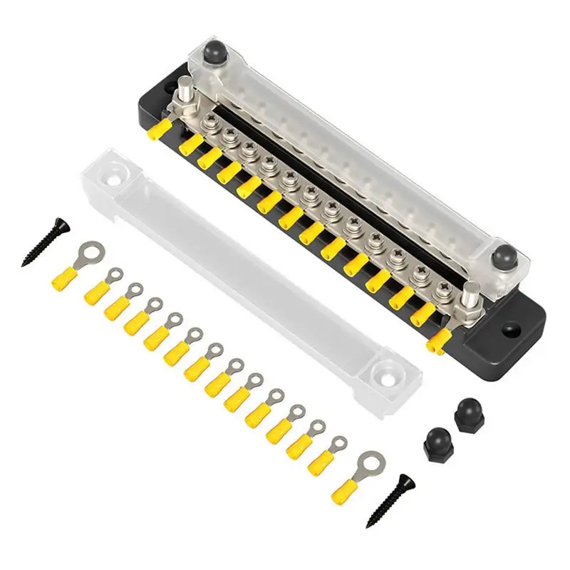 

Terminal Block Double Row Screw Terminal Strip Double Row 12-way Bus Bar DC 150A High Current Bus Bar 12 Positions Pre-Insulated