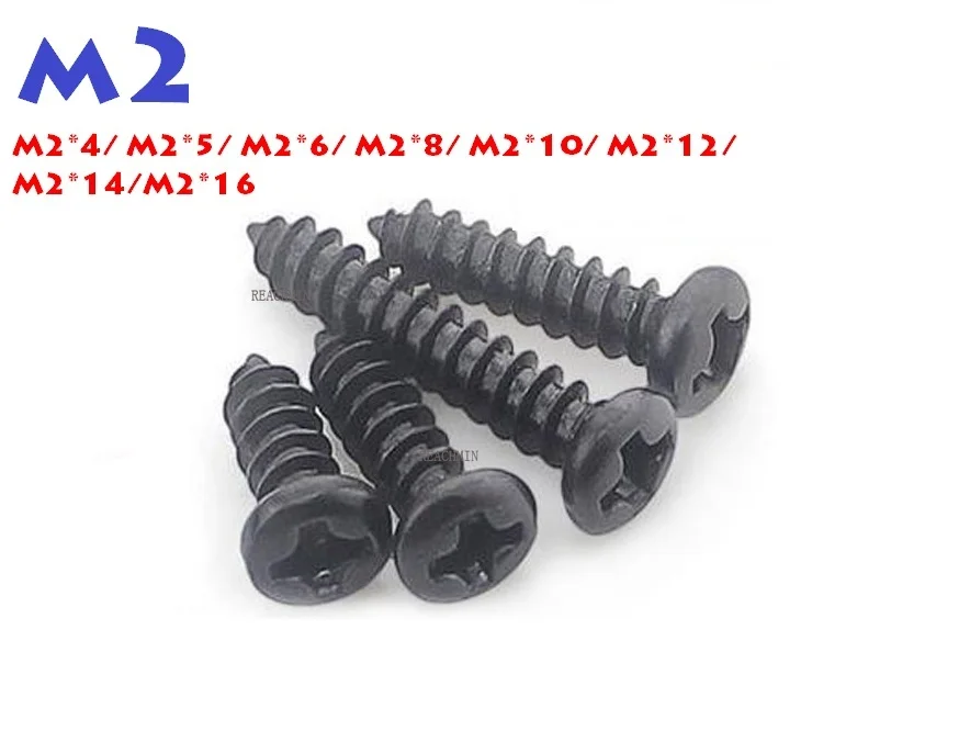 

1000PCS M2*4/5/6/8/10/12/14/16MM BK Carbon Steel Philips Cross Head Screw Self Tapping Round Head Screw Electronic Screws