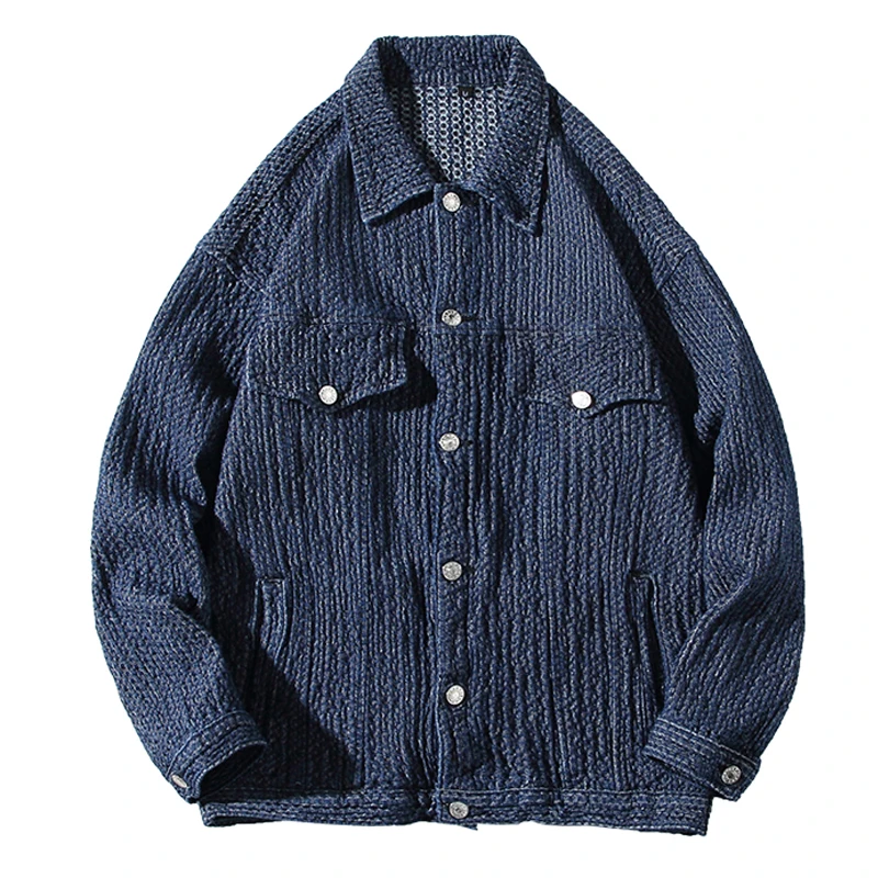 

Джинсовая куртка мужская свободного покроя, повседневный жакет из денима в полоску, с лацканами, модная верхняя одежда, 5XL, весна-осень