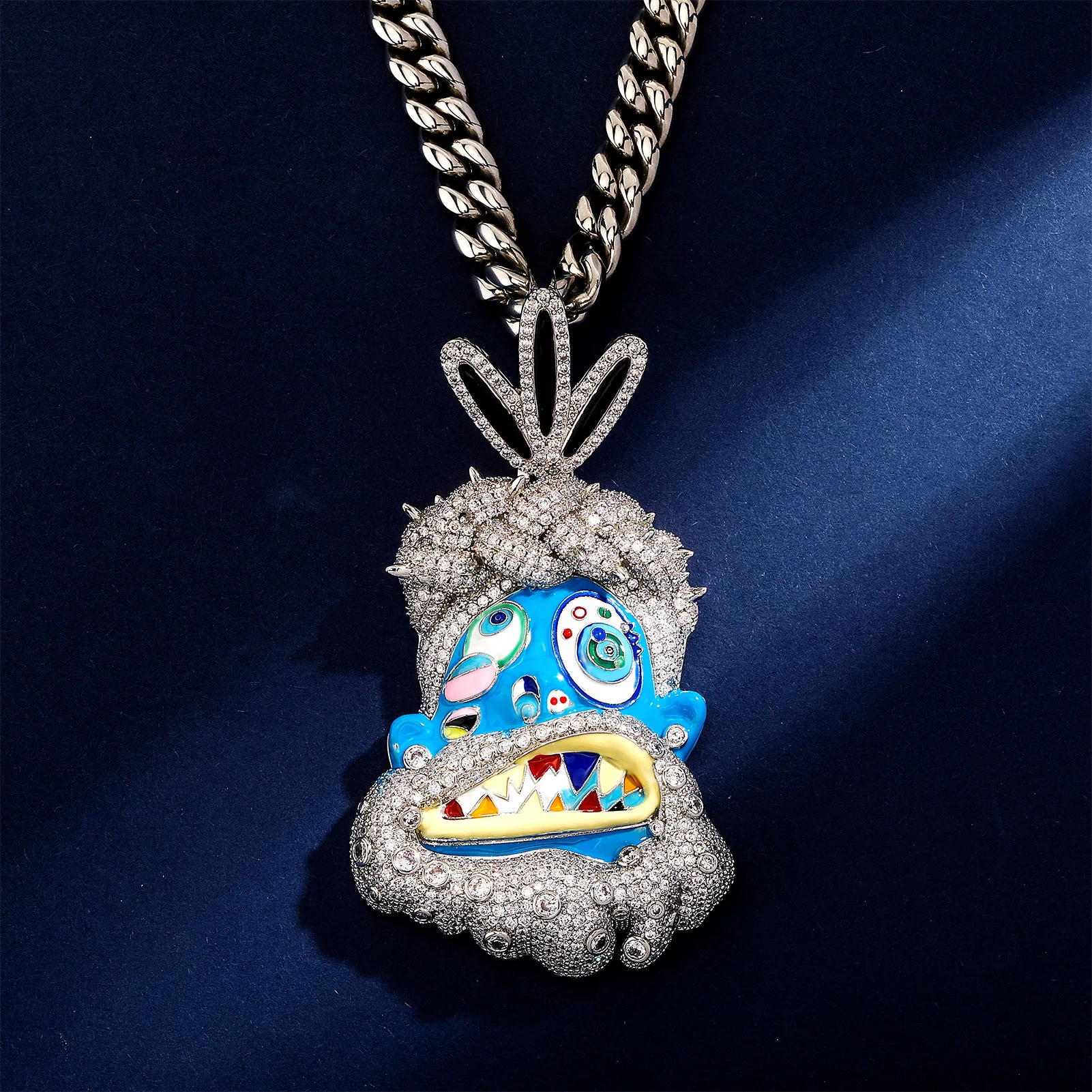 Hip Hop Colorful Enamel Pendant Necklace Jewelry Men Bling Rap with Full Zircon