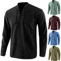 men top long sleeve vintage breathable stand collar long sleeve top men shirt for club