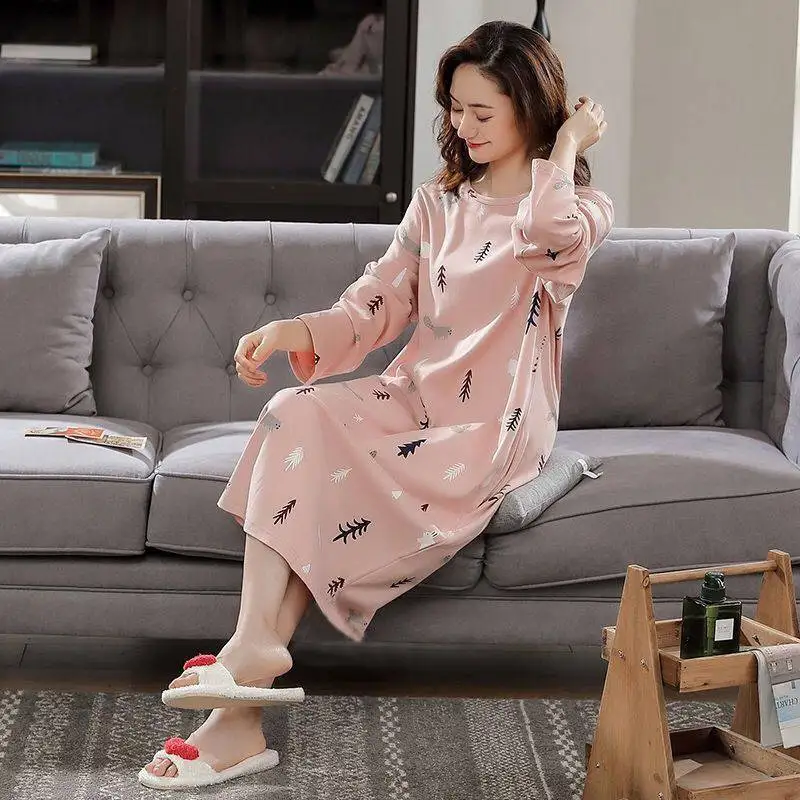 Cotton Nightgown Cute Cartoon Night Dress Autumn Women's Sleepwear Long Sleeve Nightwear Home Dress Female Sleep Shirts Nightie