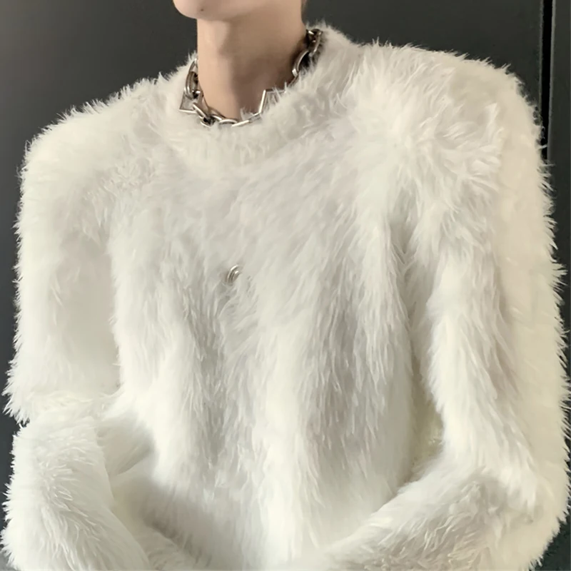 Мужские свитера в стиле Y2K пушистые свободные джемперы с длинными рукавами и