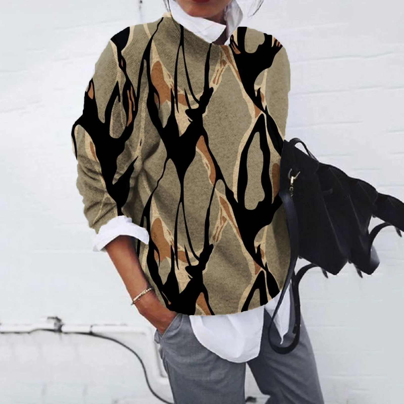 Женские осенние свитера Модный женский пуловер в рубчик с высоким воротом и