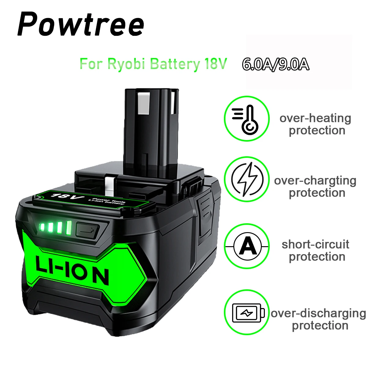 Литий-ионная аккумуляторная батарея 9000 мАч/6000 мАч для Ryobi ONE + P108 P102 P103 P104 P105 P109 18-вольтовая для одного + беспроводного инструмента