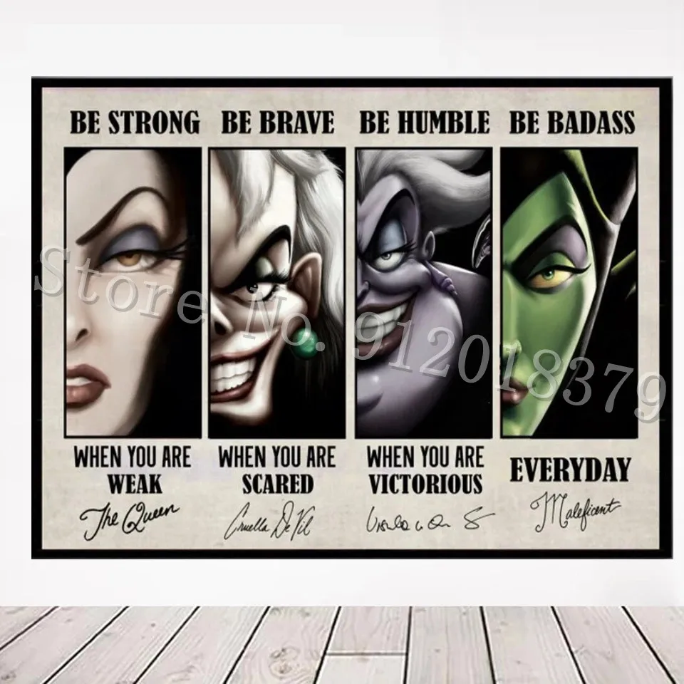 

Vintage Canvas Painting Disney Villain Posters Evil Queen Witch Cartoon Wall Art Pictures Nursery Kids Room Decor Prints