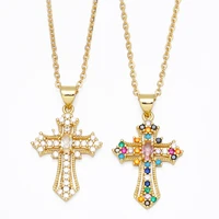fashion gold plated cross pendant necklace for women pave colorful zirconia short chain luxury jewelry religious gifts christian