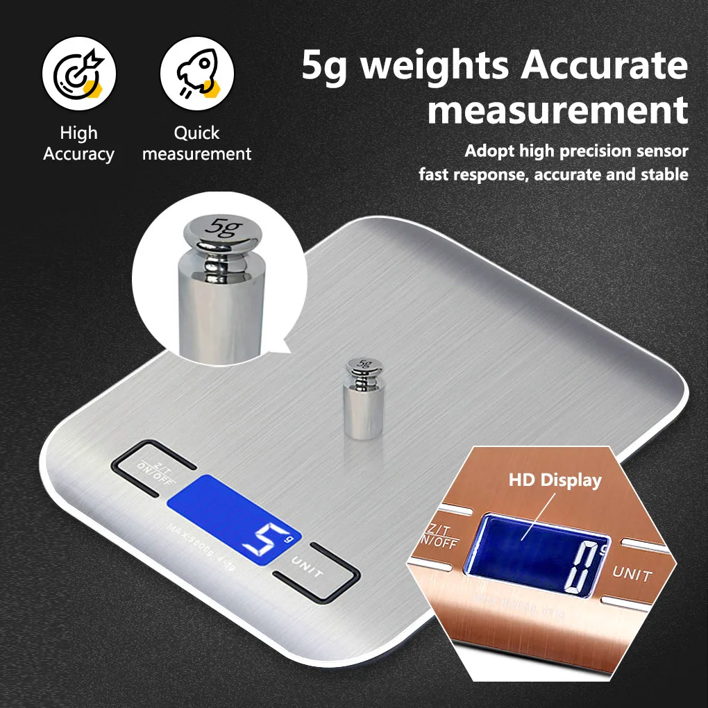 

5/10kg Digital Kitchen Scale Electronic LCD Display Stainless Steel Weight Scale Measuring Food Diet Scales Kitchen Accessories