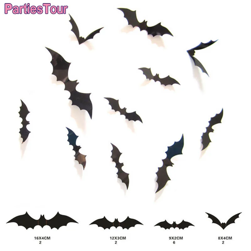 

36 шт., съемные 3d-наклейки «летучая мышь»