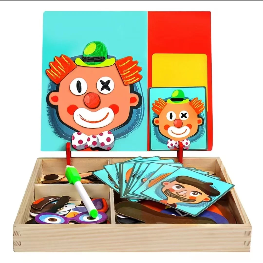 

Wooden Magnetic Puzzle Toys Children 3D Scenario Drawing Sticking Board Figure/Animals/ Vehicle /Circus Learning Wood Toys Gift