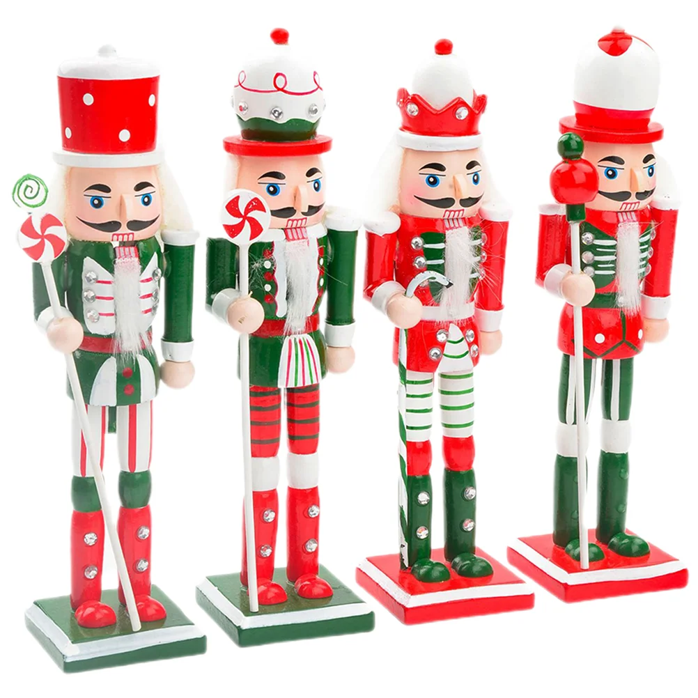 

4pcs Desktop Nutcracker Puppet Decorations Xmas Nutcrackers Ornaments Wooden Nutcrackers Decors