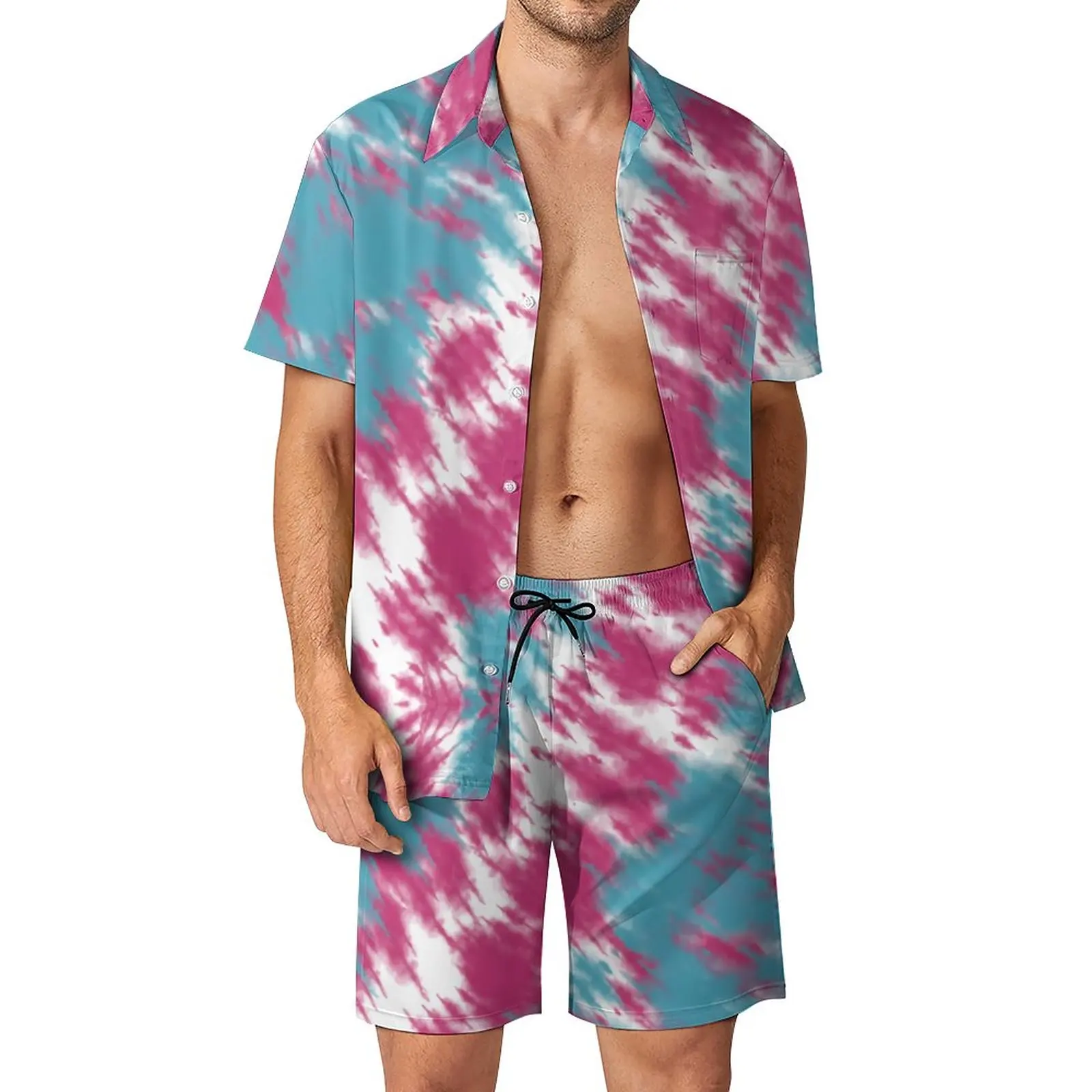 

2 Pieces Pantdress Tie Dye (6) High Grade Men's Beach Suit Funny Graphic Swimming USA Size