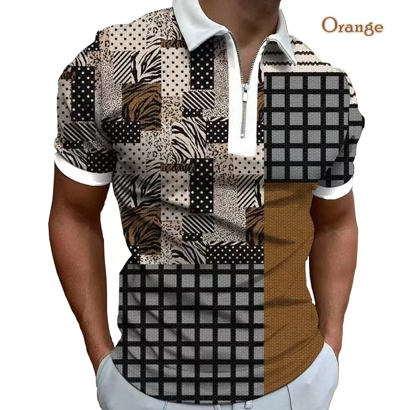 

2023 Fashion New Summer Men's Zipper Polo Shirt Print Polo Shirts Men Traveling Casual Short Sleeve T-Shirt Men Polos Tops