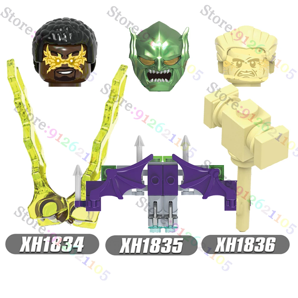 

Конструктор электрозеленый Гоблин песочный человек сборка Супергерои нет дороги домой экшн-Фигурки игрушки голова для детей X0328