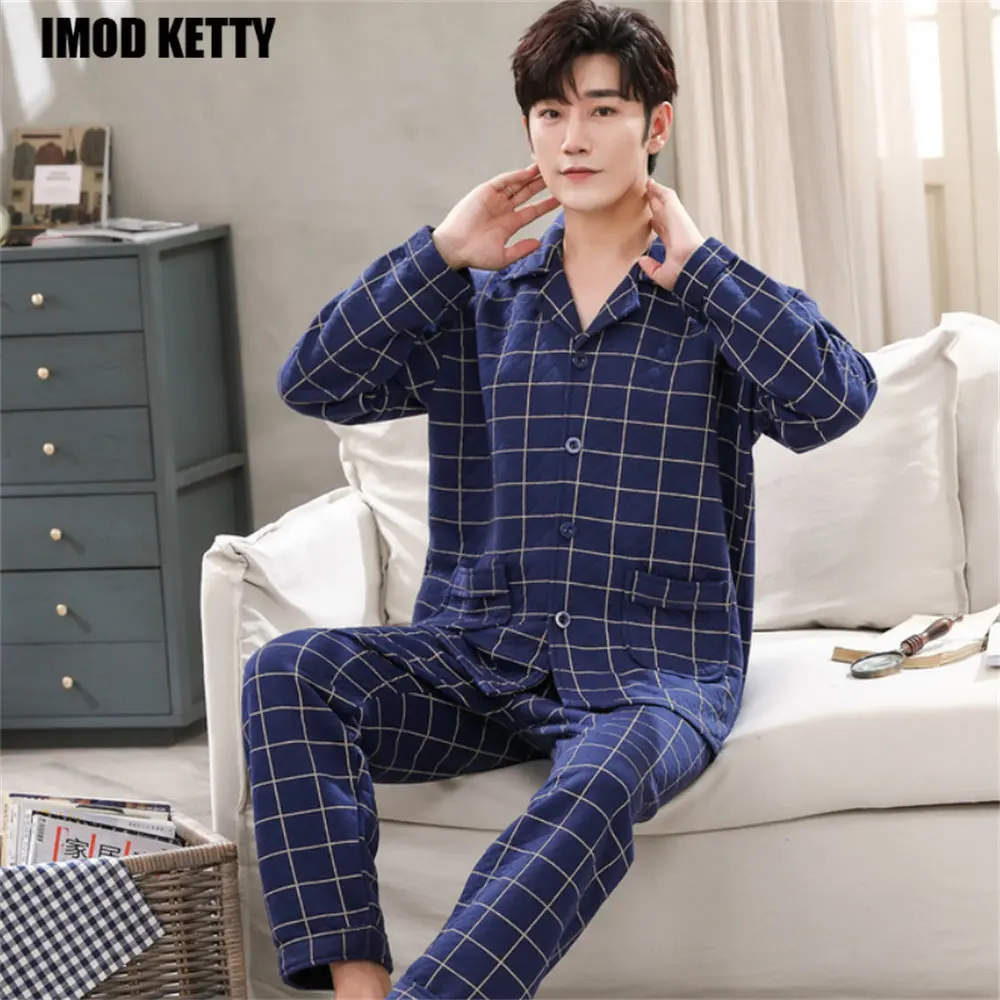 2022 Winter Home Clothes Pure Pyjamas Cotton Pajamas For Men Two piece set Lounge Sleepwear Men Plaid Pijama Lounge Wear Clothes