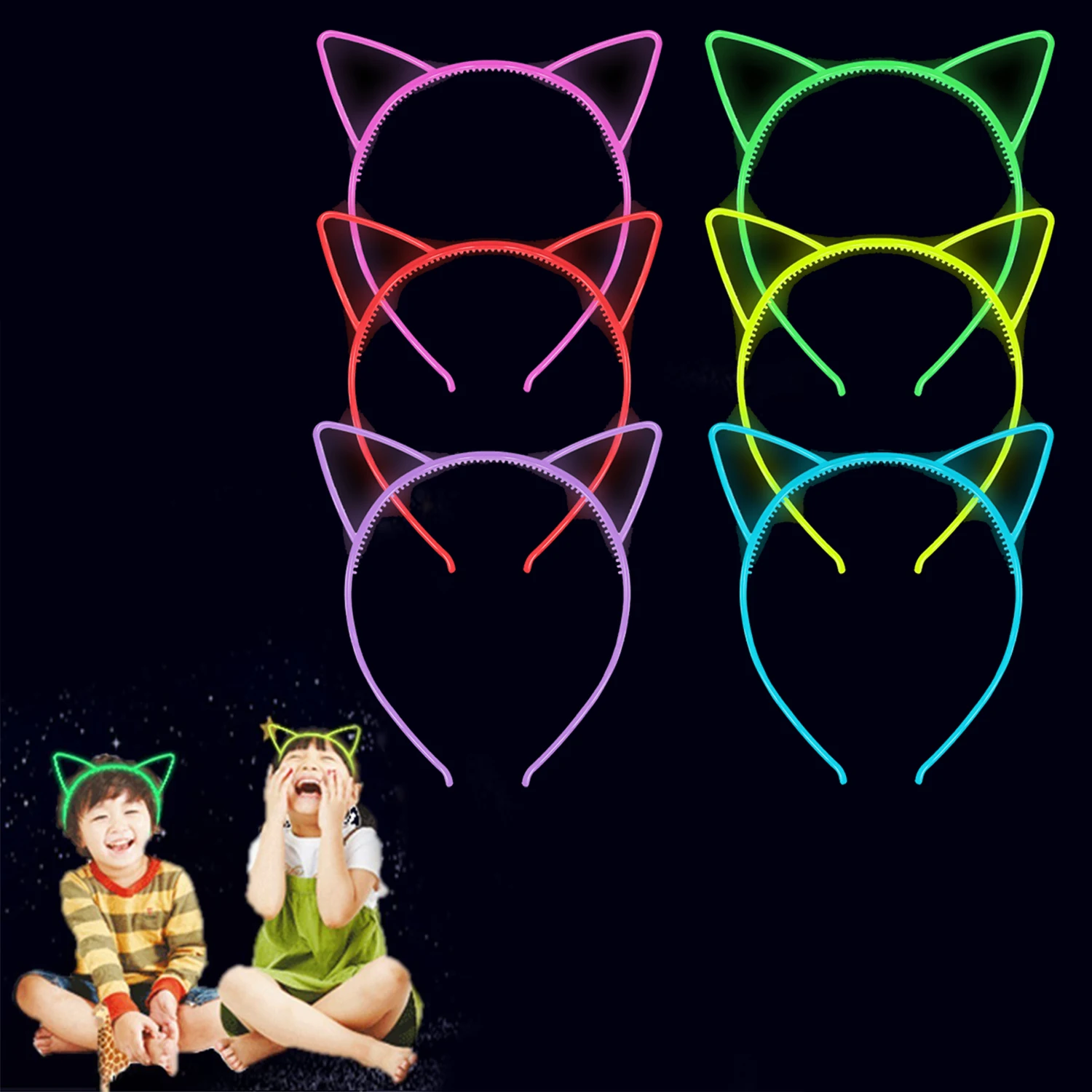

1Pc New Luminous Cat Ear Headband Elastic Glow In Dark Hairband For Women Baby Girls Birthday Headwear Colorful Hair Accessories