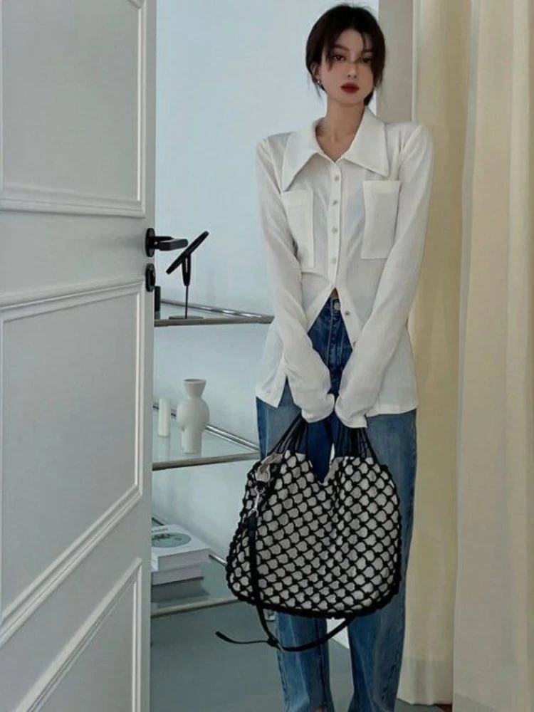 Женская винтажная блузка на пуговицах в стиле панк