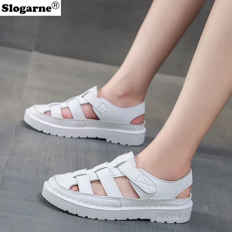 

Sandals Women Summer 2022 European Hollowed Thick-soled Beach Roman Sandals Woman Tide Soft Leather Beach Shoes Outdoor Slippers