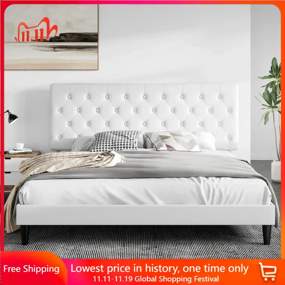 Каркас двуспальной кровати с изголовьем пуговицами обивка из искусственной кожи