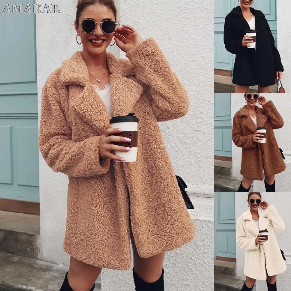 

Faux Fur Coat Fleece Sweatshirts Cardigan 2019 Female Autumn Winter Coat Women Overcoat Plush Jacket Chaqueta Fashion Slim Fur