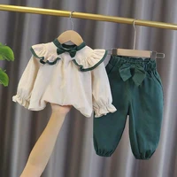 2022 spring baby girls clothes sets bowknot blouses tops bloomers pants sets for children clothes suit baby kids sweet outfit