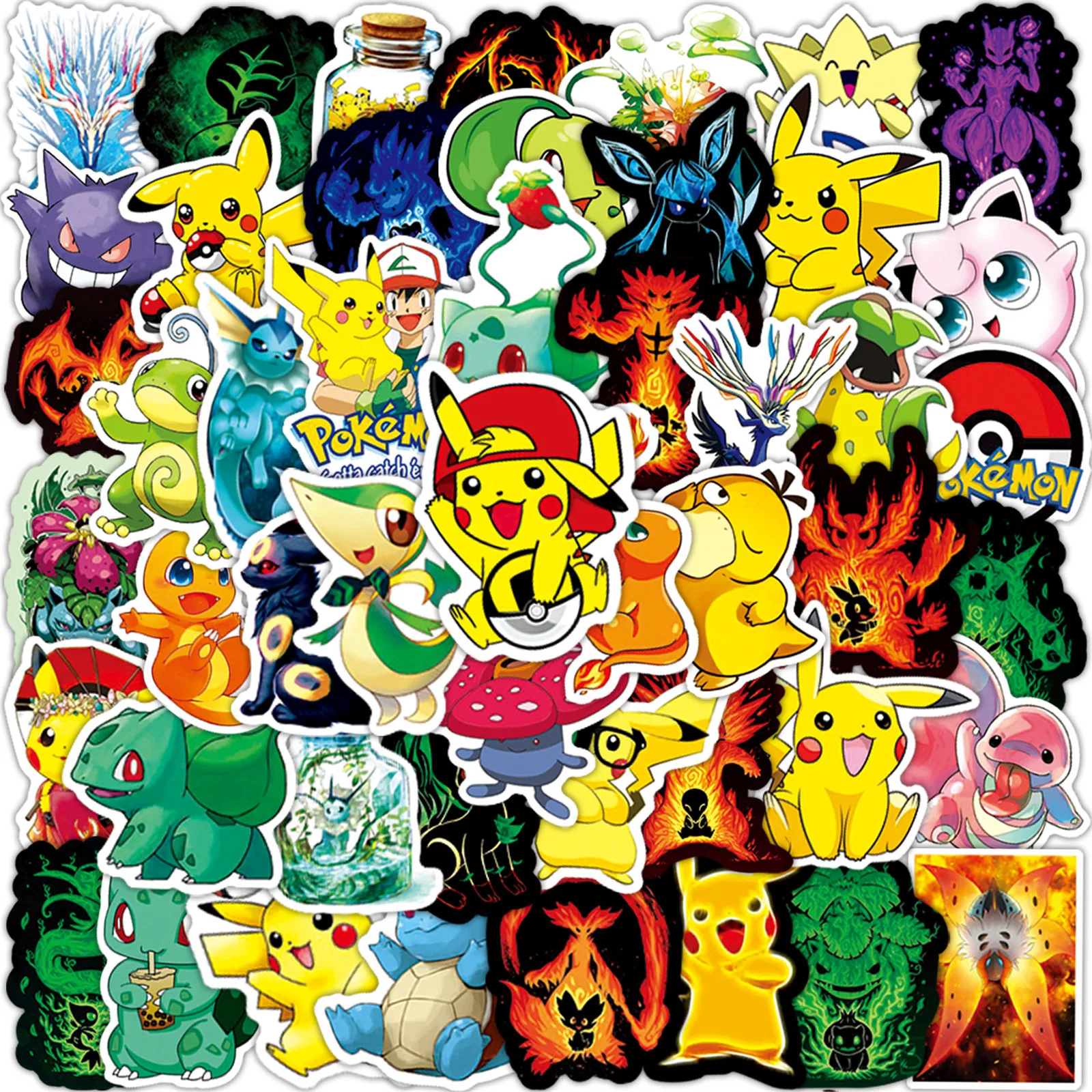

50PCS New pokemon Pikachu Stickers Graffiti Notebook Water Cup Trolley Case Waterproof Anime Decorative Stickers