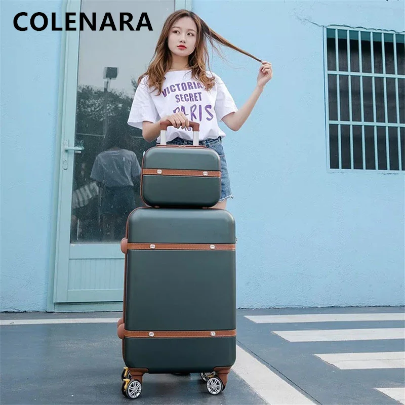 COLENARA 20/22/24/26 Inch Suitcase New Universal Trolley Bag Set Ladies Portable Makeup Bag Students with Wheels Rolling Luggage