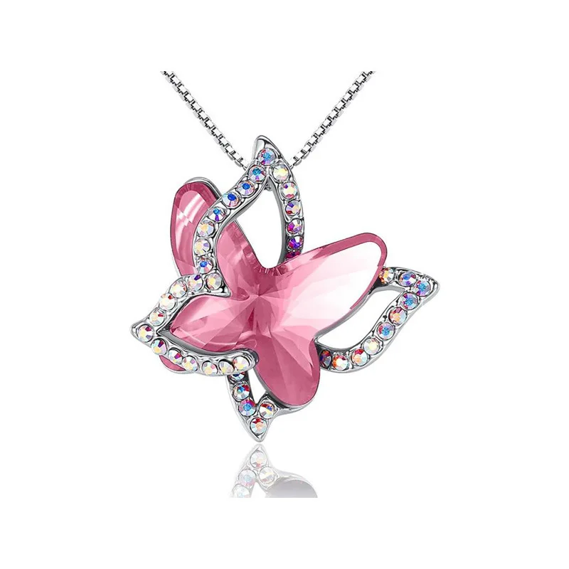 

New 2022 Fashion Alloy Birthstone Twelve Colors Crystal Animal Butterfly Necklace Pendant for Women Girl Jewelry Gift