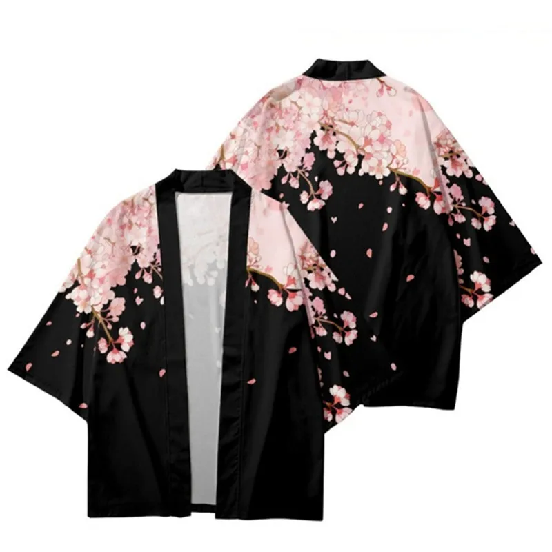 

Sakura Flowers Print Yukata Men Women Fashion Cardigan Blouse Haori Obi Asian Clothes Harajuku Japanese Cosplay Kimono