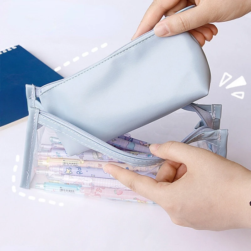 

Large Capacity Transparent Pencil Bag Ins Stationery Holder Pen Case Student PVC Stationery Box Women Makeup Storage Bag