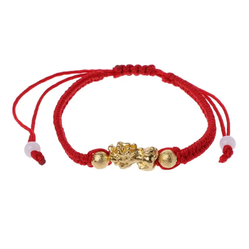 

Red Strings Braided Bracelet Chinese Feng Shui Gold Pi Xiu Pendant Bracelet Gift