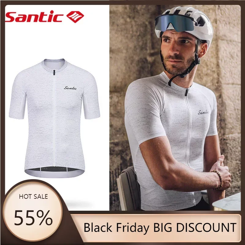 

Santic Cycling Jerseys New Men's Summer Short Sleeve Road Bicycle Reflective Fabric Cycling Top Breathable and Sweat-wicking