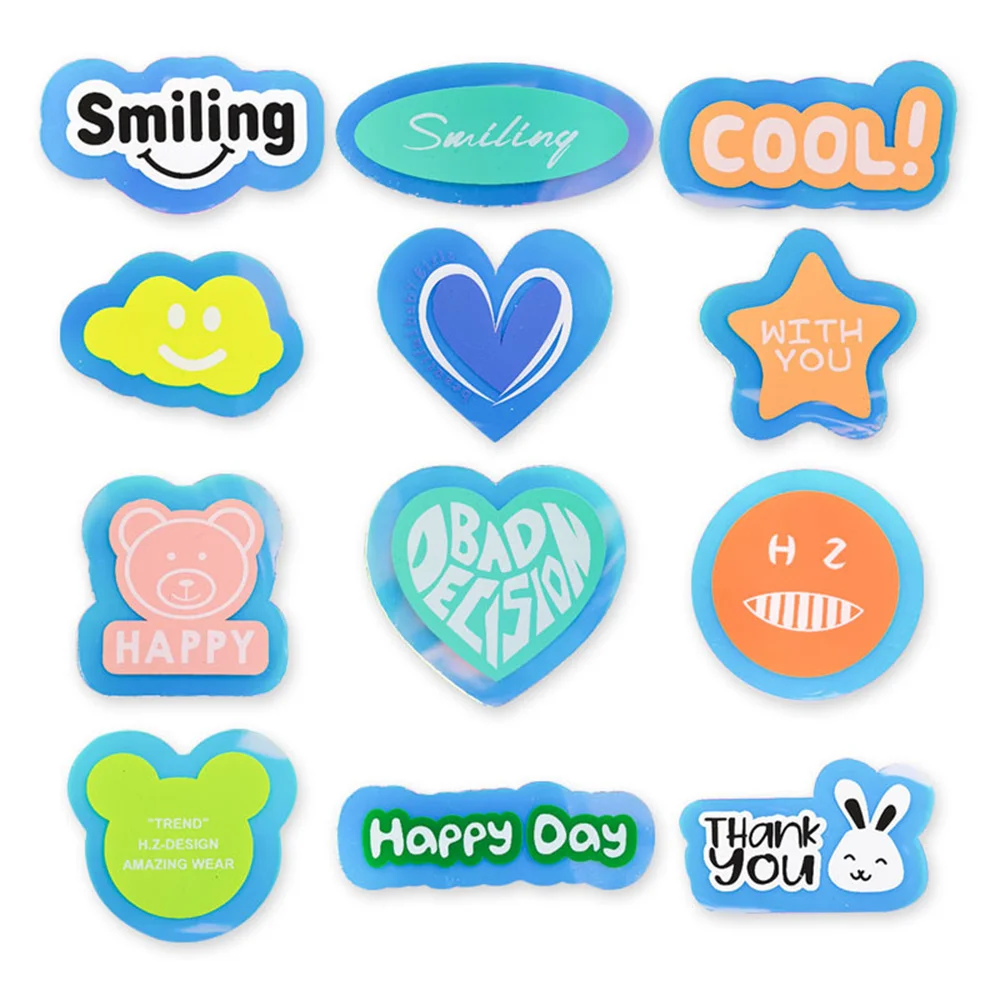 

16pcs/lot Colorful TPU label clothing shoes and hats reflective chameleon label cute cartoon DIY fashion candy color patch paste