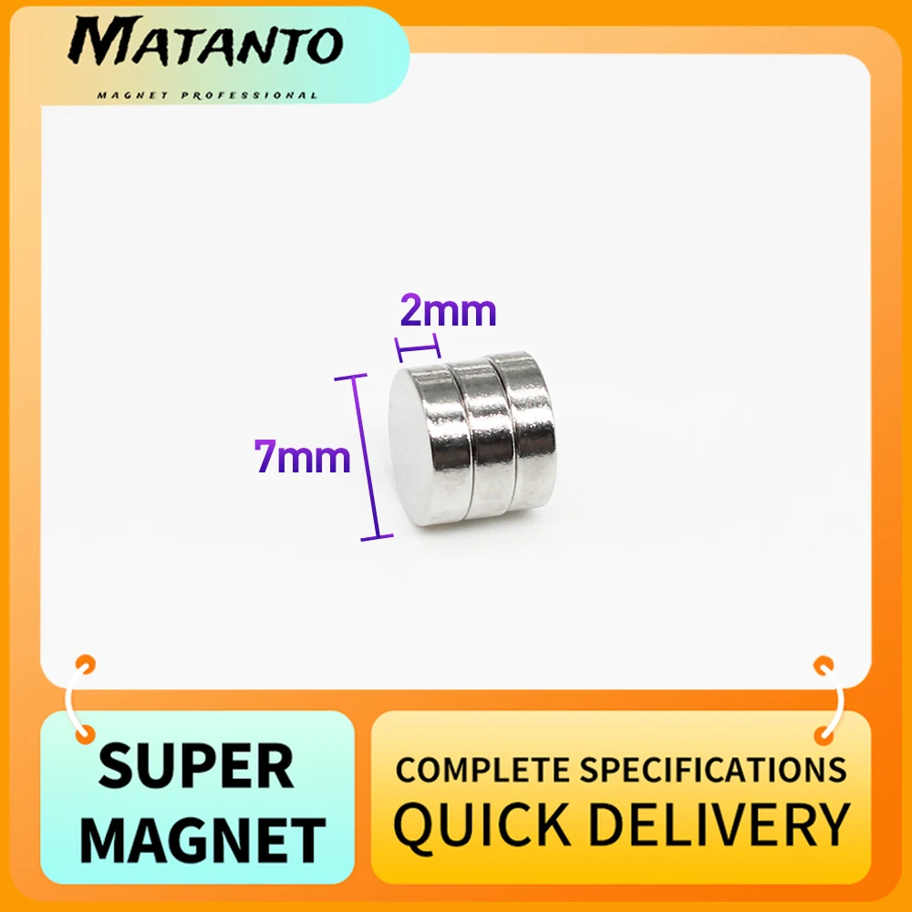 

20/50/100/200/500PCS 7*2 mm Disc Rare Earth Magnet 7x2mm N35 Small Round NdFeB Magnet 7x2 Strong Powerful Magnetic Magnets