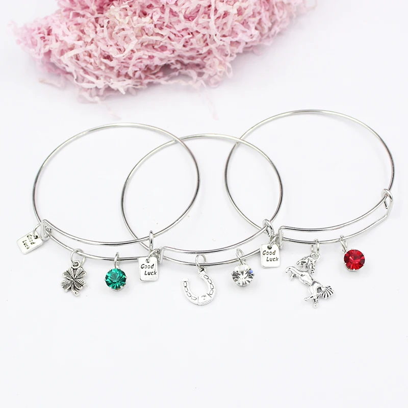 

Good Luck Bracelet Rhinestone Charm Horse Horseshoe Bangle Bracelets for Women Jewelry Birthday Mother Day Gift Pulsera