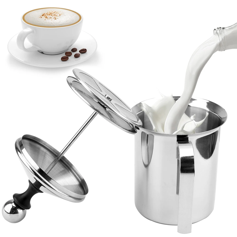 

Coffee Mixer Stainless Steel Manual Milk Frother 400/800ML Double Mesh Milk Creamer Kitchen Tools Foam Mesh Coffee Foamer Beater