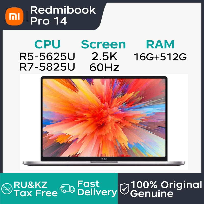 

Xiaomi RedmiBook Pro 14 Netbook 14 Inch 2.5K Screen Laptop AMD Ryzen R5-5625U/R7-5825U 16GB 512GB AMD Radeon Graphics Notebook