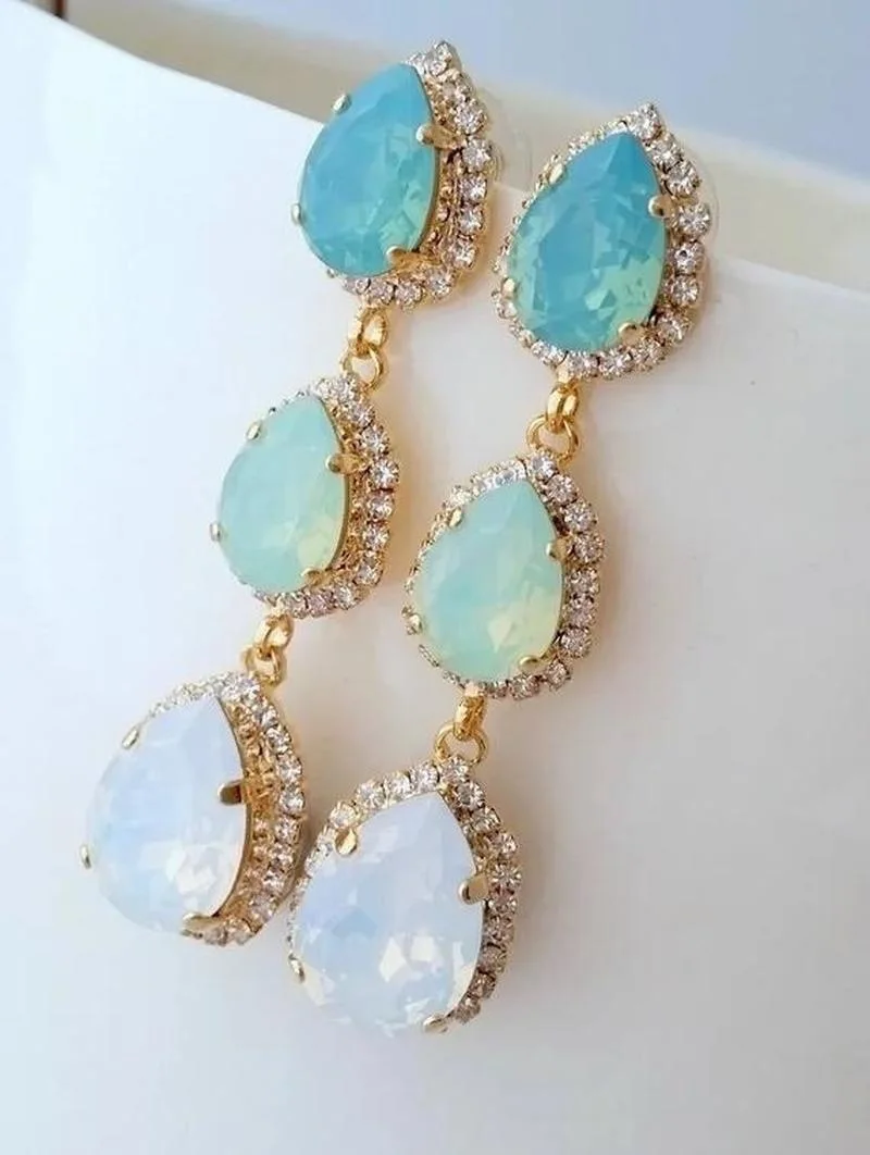 

Elegant White Opal Pear Shape Dangle Earrings For Women Beauty Party Accessories Daily Wearable Versatile Statement Jewelry