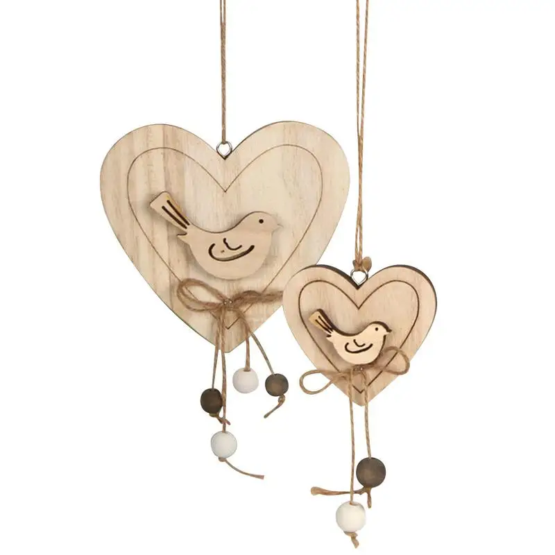 

Wooden Heartshaped Bird Pendant Nordic Hanging Decoration Wall Window Hanger Home Decor Party Supplies Gift Wind Chimes