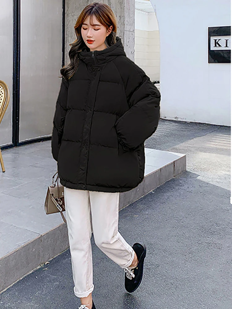 New 2022 Women Short Jacket Winter Thick Hooded Cotton Padded Coats Female Korean Loose Puffer Parkas Ladies Oversize Outwear